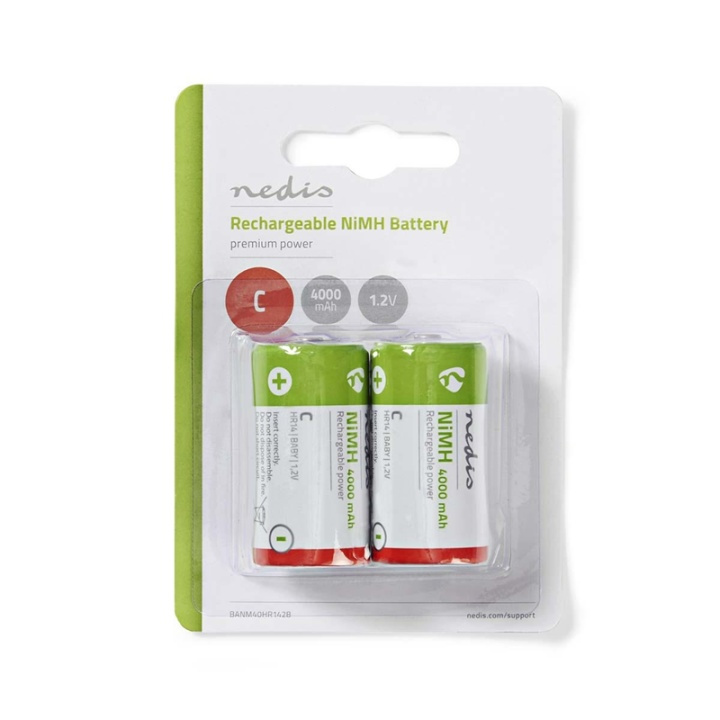 Nedis Rechargeable NiMH Battery C | 1.2 V DC | 4000 mAh | Precharged | 2-Blister | HR14 | Green / Red in the group HOME ELECTRONICS / Batteries & Chargers / Rechargable batteries / Other at TP E-commerce Nordic AB (38-72998)