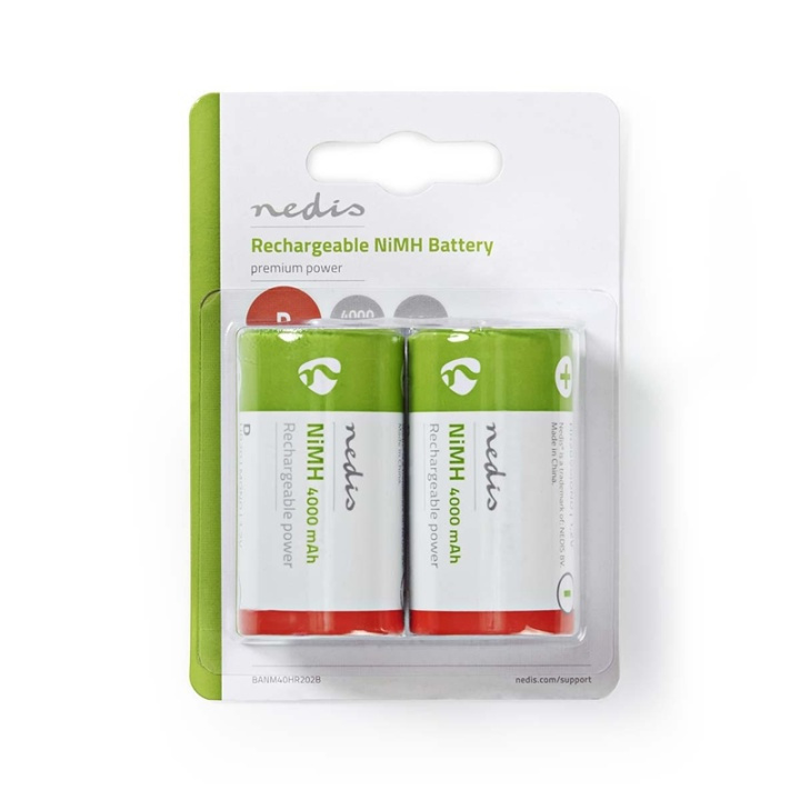 Nedis Rechargeable NiMH Battery D | 1.2 V DC | 4000 mAh | Precharged | 2-Blister | HR20 | Green / Red in the group HOME ELECTRONICS / Batteries & Chargers / Rechargable batteries / Other at TP E-commerce Nordic AB (38-72999)