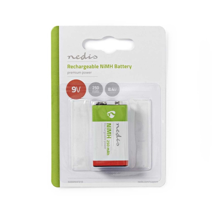 Nedis Rechargeable NiMH Battery E-Block | 8.4 V DC | 250 mAh | Precharged | 1-Blister | 6LR61 | Green / Red in the group HOME ELECTRONICS / Batteries & Chargers / Rechargable batteries / Other at TP E-commerce Nordic AB (38-73000)