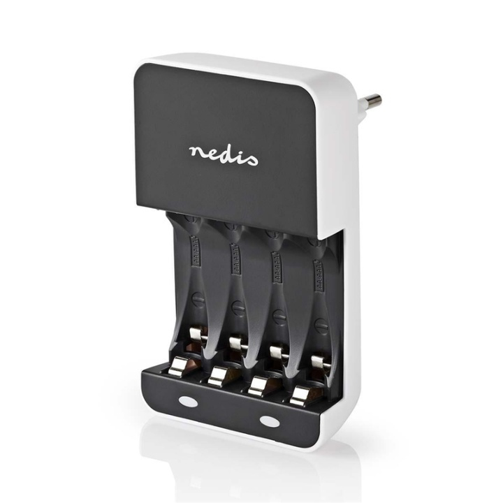 Nedis NiMH Battery Charger AA / AAA | 1.2 V DC | Trickle charging | Type C (CEE 7/16) | Battery type: AA / AAA | Black / White in the group HOME ELECTRONICS / Batteries & Chargers / Battery charger at TP E-commerce Nordic AB (38-73008)