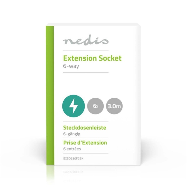 Nedis Extension Socket | Type F (CEE 7/7) | 6-Way | 3.00 m | 3680 W | 16 A | Kind of grounding: Side Contacts | 230 V AC 50/60 Hz | Socket angle: 45 ° | H05VV-F 3G1.5mm² | On/Off switch | Black in the group HOME, HOUSEHOLD & GARDEN / Electricity & Lighting / Power strips at TP E-commerce Nordic AB (38-73047)