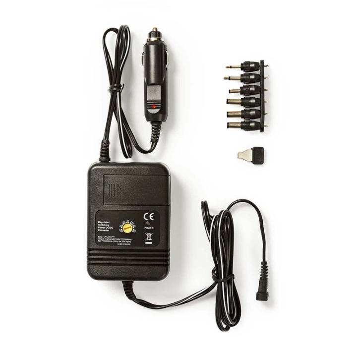 Nedis Universal DC/DC Power Adapter | Car Adapter | 24 W | Input voltage: 12 V DC / 24 V DC | 1.5 / 3 / 4.5 / 6 / 7.5 / 9 / 12 V DC | Maximum output current per port: 2.0 A | Black in the group COMPUTERS & PERIPHERALS / Laptops & accessories / Computer chargers / Chargers for laptops / Universal at TP E-commerce Nordic AB (38-73101)