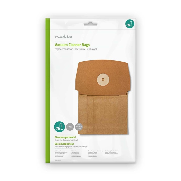 Nedis Vacuum Cleaner Bag | 10 pcs | Paper | Most sold for: Electrolux | Brown in the group HOME, HOUSEHOLD & GARDEN / Cleaning products / Vacuum cleaners & Accessories / Accessories / Vacuum bags at TP E-commerce Nordic AB (38-73243)