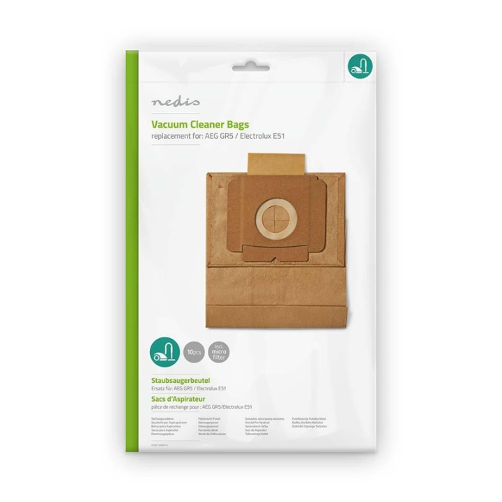Nedis Vacuum Cleaner Bag | 10 pcs | Paper | Most sold for: AEG / Electrolux | Brown in the group HOME, HOUSEHOLD & GARDEN / Cleaning products / Vacuum cleaners & Accessories / Accessories / Vacuum bags at TP E-commerce Nordic AB (38-73247)