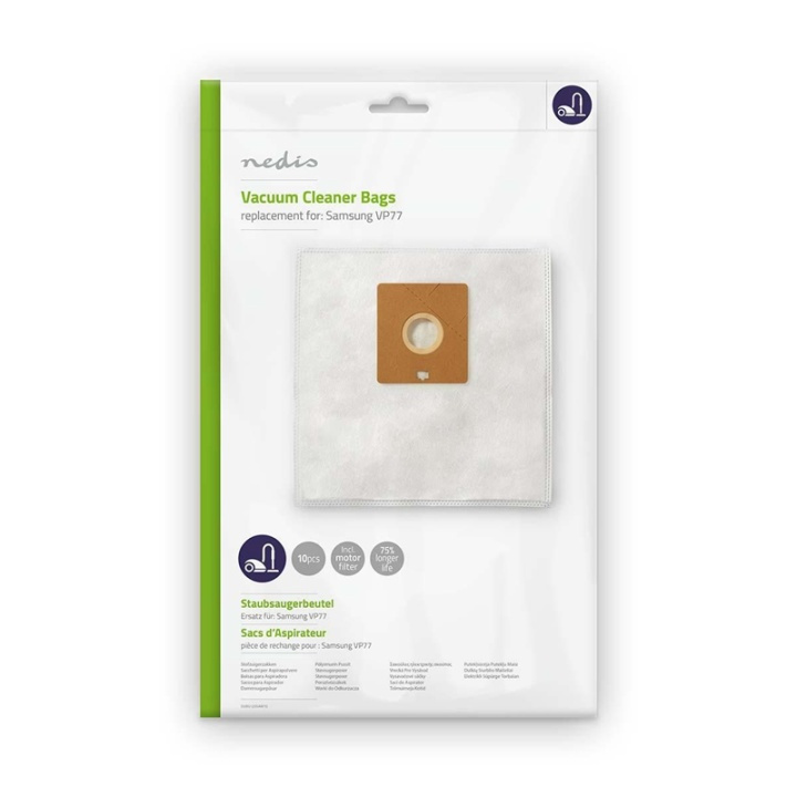 Nedis Vacuum Cleaner Bag | 10 pcs | Synthetic | Most sold for: Samsung VP77 | White in the group HOME, HOUSEHOLD & GARDEN / Cleaning products / Vacuum cleaners & Accessories / Accessories / Vacuum bags at TP E-commerce Nordic AB (38-73253)