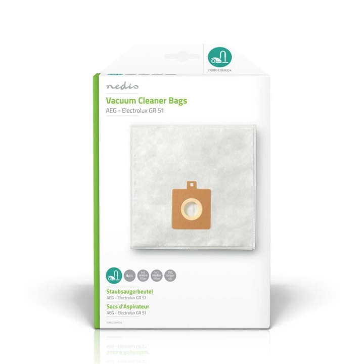 Nedis Vacuum Cleaner Bag | 4 pcs | Synthetic | Most sold for: AEG / Electrolux | White in the group HOME, HOUSEHOLD & GARDEN / Cleaning products / Vacuum cleaners & Accessories / Accessories / Vacuum bags at TP E-commerce Nordic AB (38-73274)