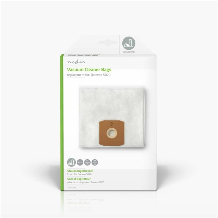 Nedis Vacuum Cleaner Bag | 4 pcs | Synthetic | Most sold for: Daewoo SB70 | White in the group HOME, HOUSEHOLD & GARDEN / Cleaning products / Vacuum cleaners & Accessories / Accessories / Vacuum bags at TP E-commerce Nordic AB (38-73310)