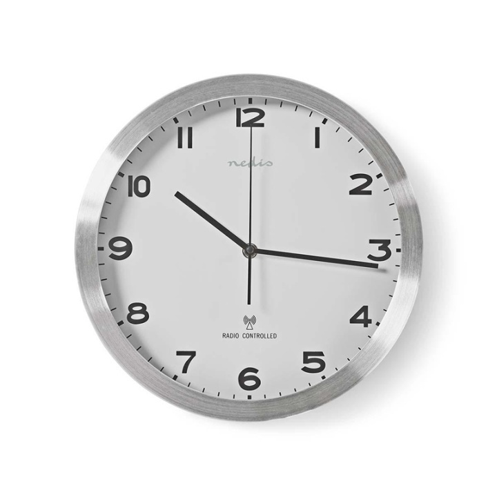 Nedis Wall Clock | Diameter: 300 mm | Aluminium / Plastic | Radio controlled time | Silver / White in the group HOME, HOUSEHOLD & GARDEN / Watches & Counters / Wall clocks at TP E-commerce Nordic AB (38-73408)