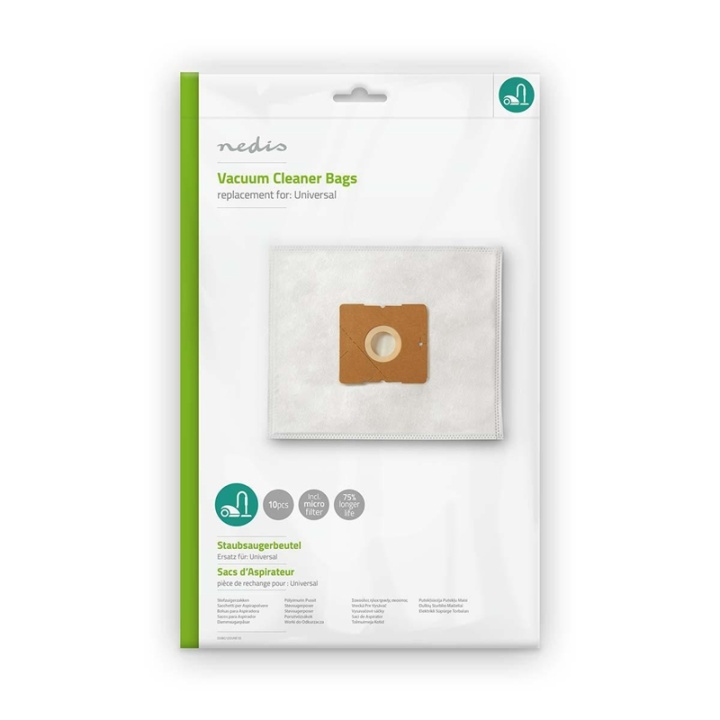 Nedis Vacuum Cleaner Bag | 10 pcs | Synthetic | Most sold for: Universal | White in the group HOME, HOUSEHOLD & GARDEN / Cleaning products / Vacuum cleaners & Accessories / Accessories / Vacuum bags at TP E-commerce Nordic AB (38-74499)