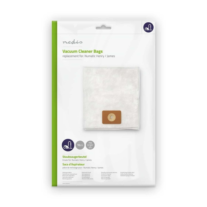 Nedis Vacuum Cleaner Bag | 10 pcs | Synthetic | Most sold for: Numatic | White in the group HOME, HOUSEHOLD & GARDEN / Cleaning products / Vacuum cleaners & Accessories / Accessories / Vacuum bags at TP E-commerce Nordic AB (38-74500)