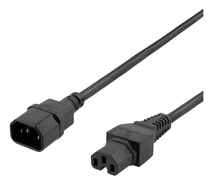 DELTACO 2m earthed cable IEC 6320 C15 - IEC 6320 C14, 250V/10A, black in the group COMPUTERS & PERIPHERALS / Computer cables / Device kable at TP E-commerce Nordic AB (38-74637)