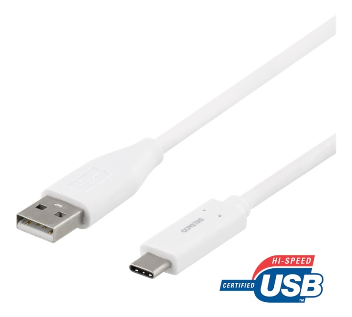 DELTACO USB-C to USB-A cable, 2m, 3A, USB 2.0, white in the group COMPUTERS & PERIPHERALS / Computer cables / USB / USB-A / Cables at TP E-commerce Nordic AB (38-74667)