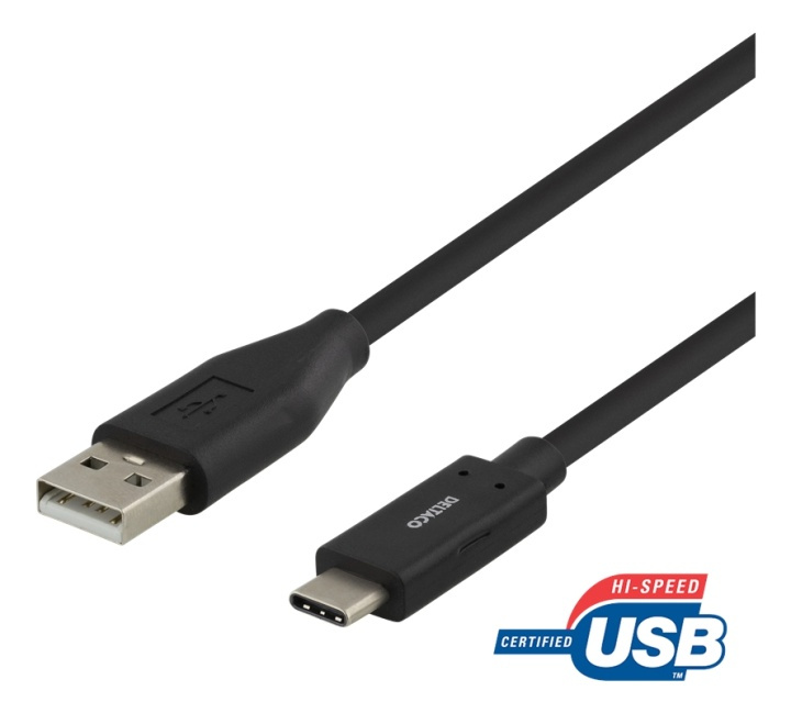 DELTACO USB-C to USB-A cable, 2m, 3A, USB 2.0, black in the group SMARTPHONE & TABLETS / Chargers & Cables / Cables / Cables Type C at TP E-commerce Nordic AB (38-74688)