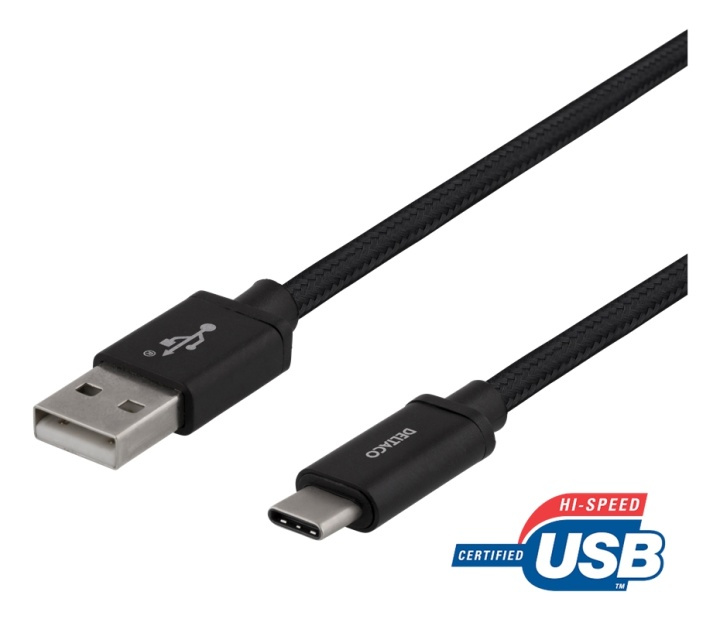 DELTACO USB-A to USB-C cable, 2m, USB 2.0, braided, black in the group SMARTPHONE & TABLETS / Chargers & Cables / Cables / Cables Type C at TP E-commerce Nordic AB (38-74700)