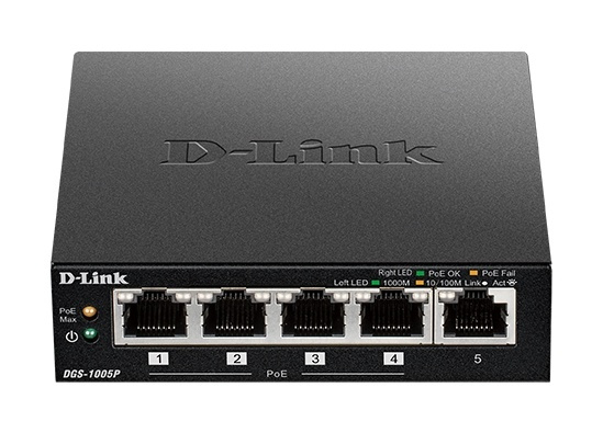 D-Link 5-Port Desktop Gigabit PoE+ Switch in the group COMPUTERS & PERIPHERALS / Network / Switches / 10/100/1000Mbps at TP E-commerce Nordic AB (38-74799)