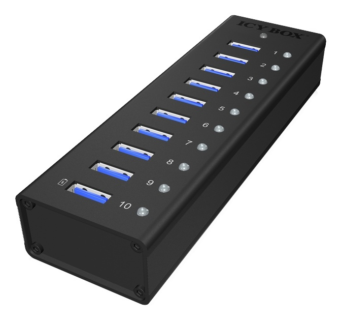 ICY BOX USB 3.0 Hub, 10 port, charging port, alu, w PSU in the group COMPUTERS & PERIPHERALS / Computer accessories / USB-Hubs at TP E-commerce Nordic AB (38-74819)