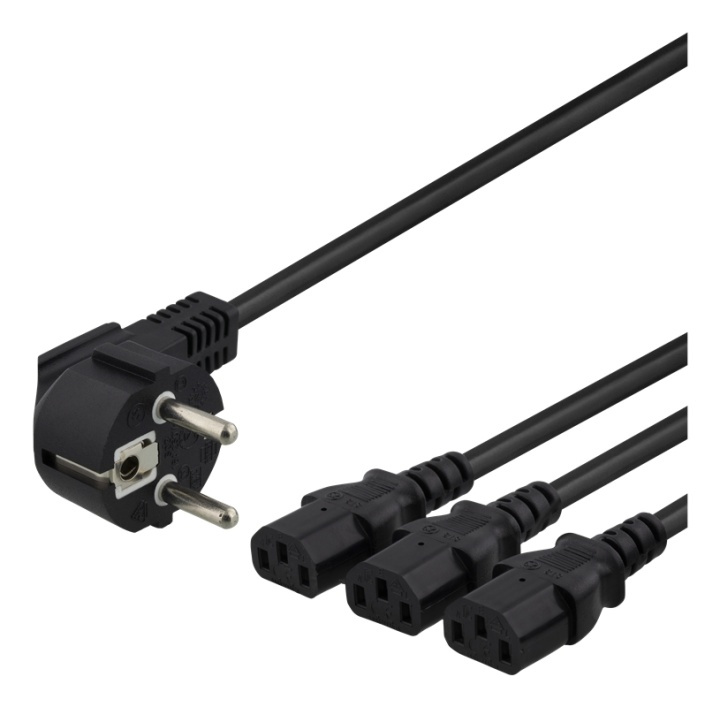 DELTACO apparat-Y-kabel, 3-vägs CEE 7/7-3xIEC C13, 1m+2m, svart in the group COMPUTERS & PERIPHERALS / Computer cables / Device kable at TP E-commerce Nordic AB (38-77060)