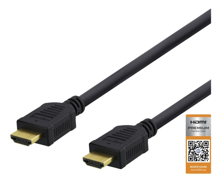 DELTACO High-Speed Premium HDMI cable, 0,5m, Ethernet, 4K UHD, black in the group HOME ELECTRONICS / Cables & Adapters / HDMI / Cables at TP E-commerce Nordic AB (38-77105)