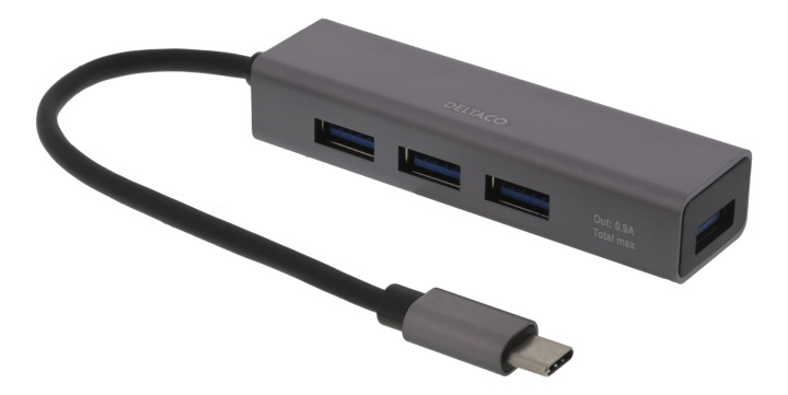 DELTACO USB C HUB 4port Space Grey in the group COMPUTERS & PERIPHERALS / Computer accessories / USB-Hubs at TP E-commerce Nordic AB (38-77134)