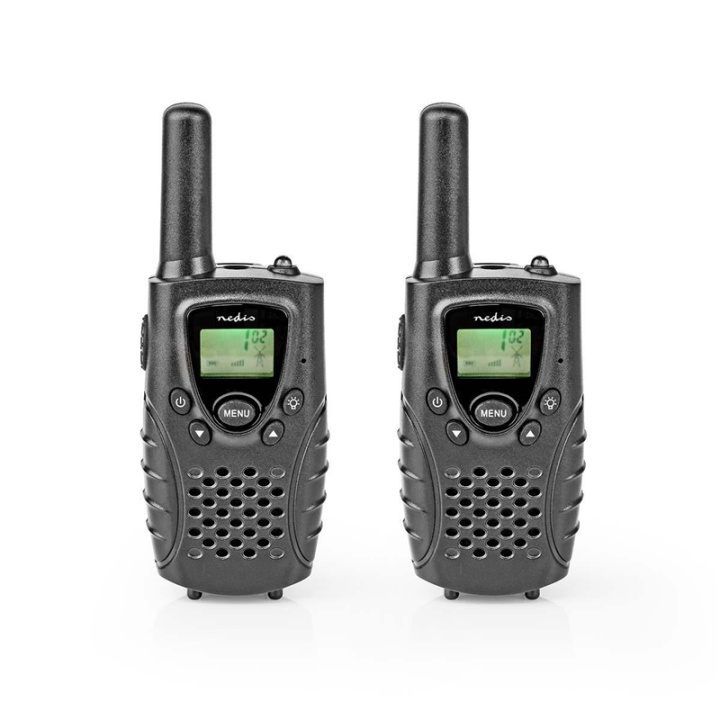 Nedis Walkie-Talkie Set | 2 Handsets | Up to 8 km | Frequency channels: 8 | PTT / VOX | up to 2.5 Hours | Headphone output | Black in the group Sport, leisure & Hobby / Outdoor recreation / Walkie-talkies at TP E-commerce Nordic AB (38-77348)