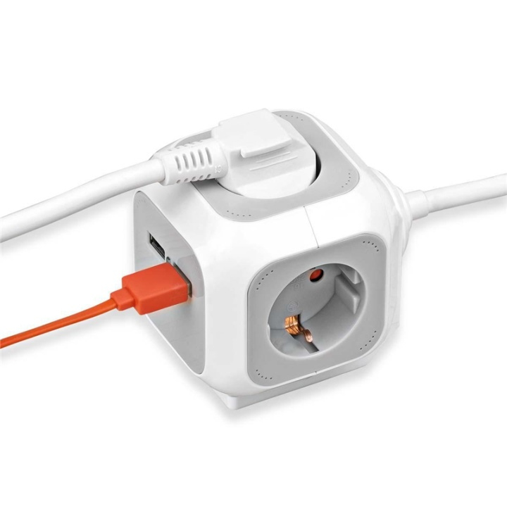 White 3 Way USB Cube Socket with 3 USB Ports 1.4m Extension Lead ON/OFF Switch