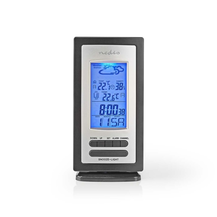 Nedis Weather Station | Indoor & Outdoor | Including wireless weather sensor | Weather forecast | Time display | LCD Display | Alarm clock function in the group HOME, HOUSEHOLD & GARDEN / Fans & Climate products / Thermometers & Weather stations at TP E-commerce Nordic AB (38-77500)