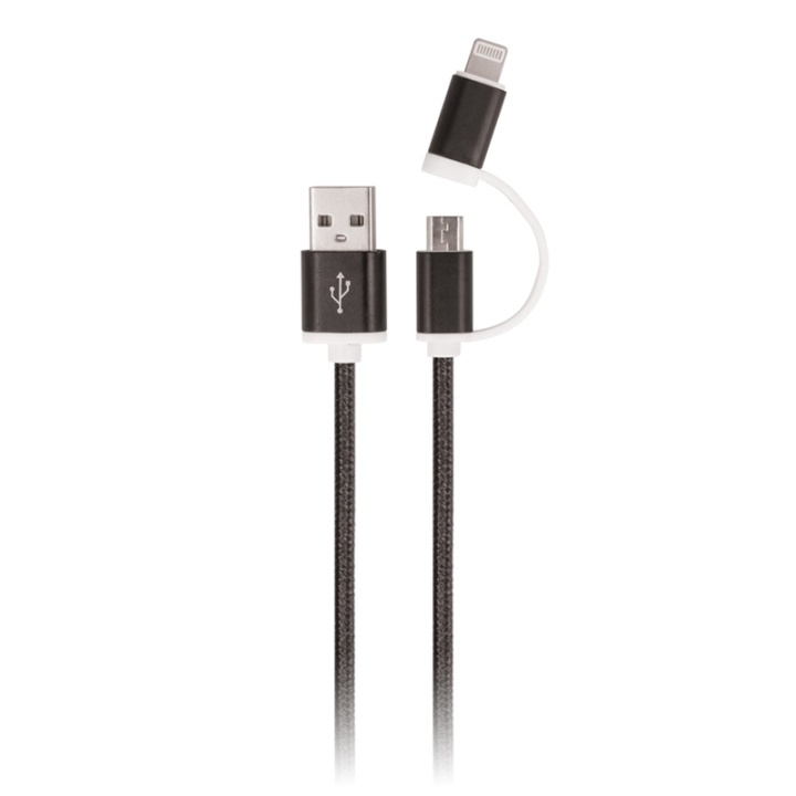 Setty 2in1 USB cable to microUSB / USB-C, 1 m, Black in the group SMARTPHONE & TABLETS / Chargers & Cables / Cables / Cables microUSB at TP E-commerce Nordic AB (38-79026)