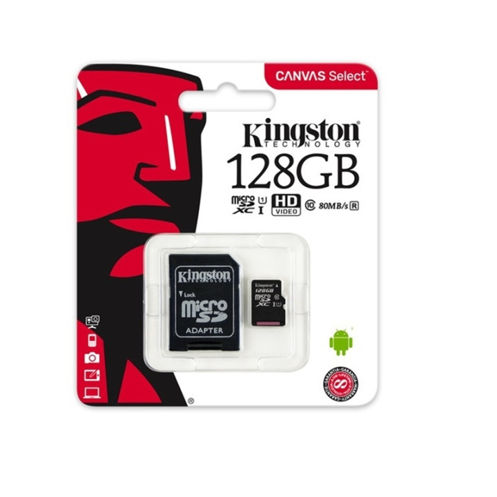 Kingston Canvas Select Minneskort microSDXC (128GB) + Adapter in the group HOME ELECTRONICS / Storage media / Memory cards / MicroSD/HC/XC at TP E-commerce Nordic AB (38-79324)
