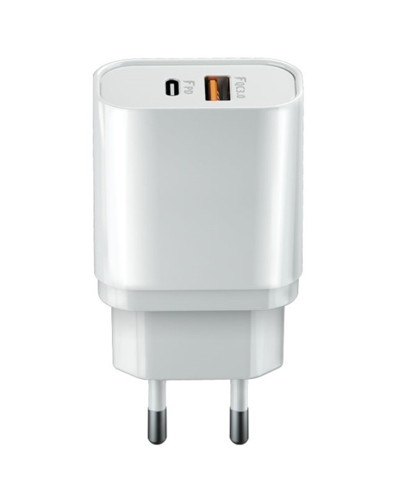 Väggladdare - USB+USB-C med QC 3.0 och PD 3.0, 20W in the group SMARTPHONE & TABLETS / Chargers & Cables / Wall charger / Wall charger USB at TP E-commerce Nordic AB (38-79358)
