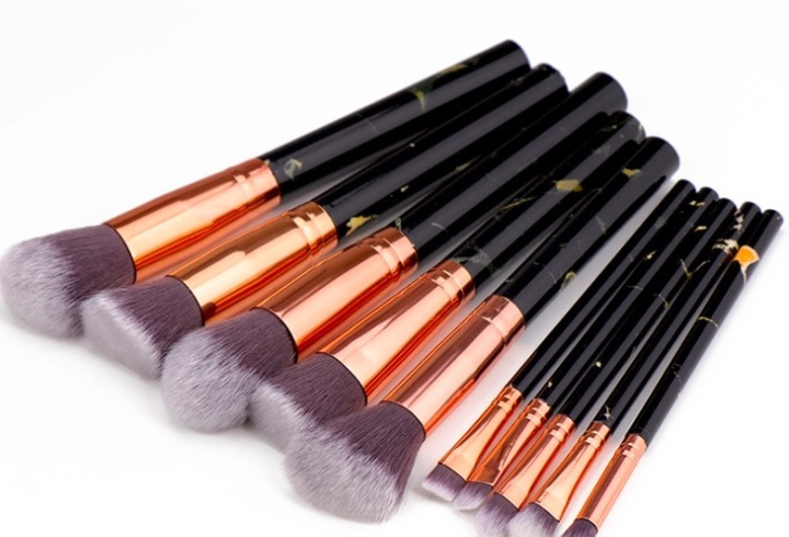 Professional gentle makeup brushes 10-Pack, Marble Black in the group BEAUTY & HEALTH / Makeup / Tools & Make up set / Brushes at TP E-commerce Nordic AB (38-80289)