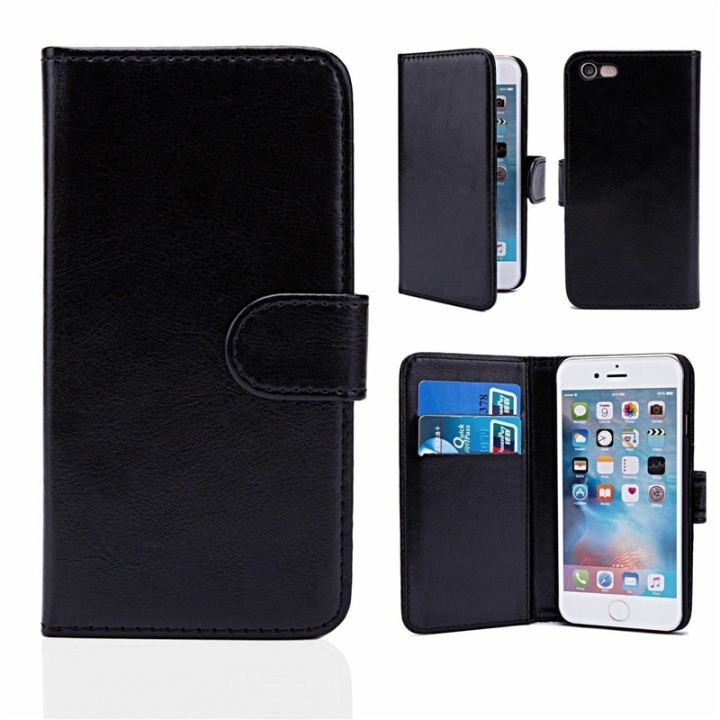 Leatherette wallet case, 2 card slots for iPhone 7/8/SE, Black in the group SMARTPHONE & TABLETS / Phone cases / Apple / iPhone 7 / Wallet Case at TP E-commerce Nordic AB (38-80694)