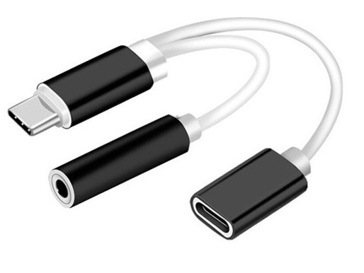 Dual Adapter USB-C to 3.5 mm jack and charging, Black in the group SMARTPHONE & TABLETS / Chargers & Cables / Adapters at TP E-commerce Nordic AB (38-80764)