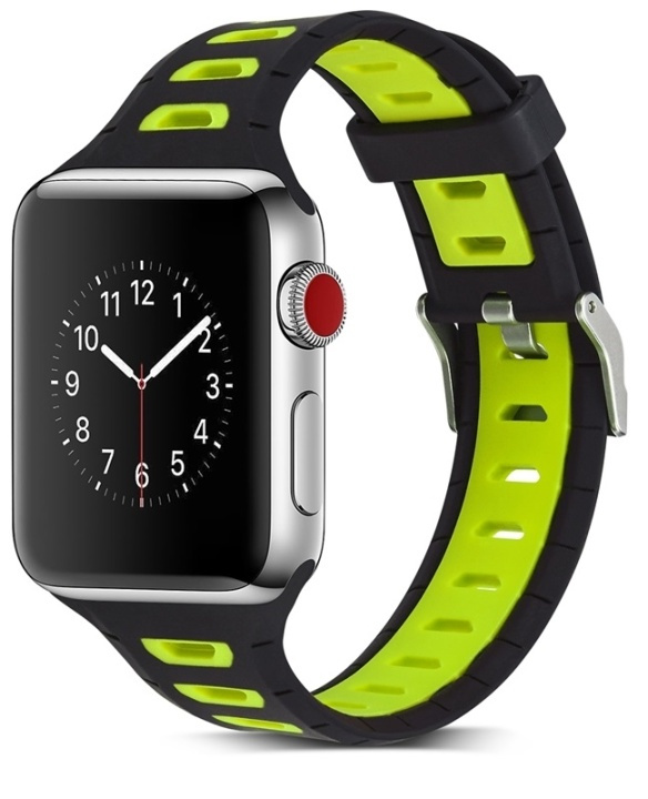 Silicone Watch Band compatible with Apple Watch, 38mm, Black, Yellow in the group SMARTPHONE & TABLETS / Excercise, home & leisure / Apple Watch & Accessories / Accessories at TP E-commerce Nordic AB (38-80898)