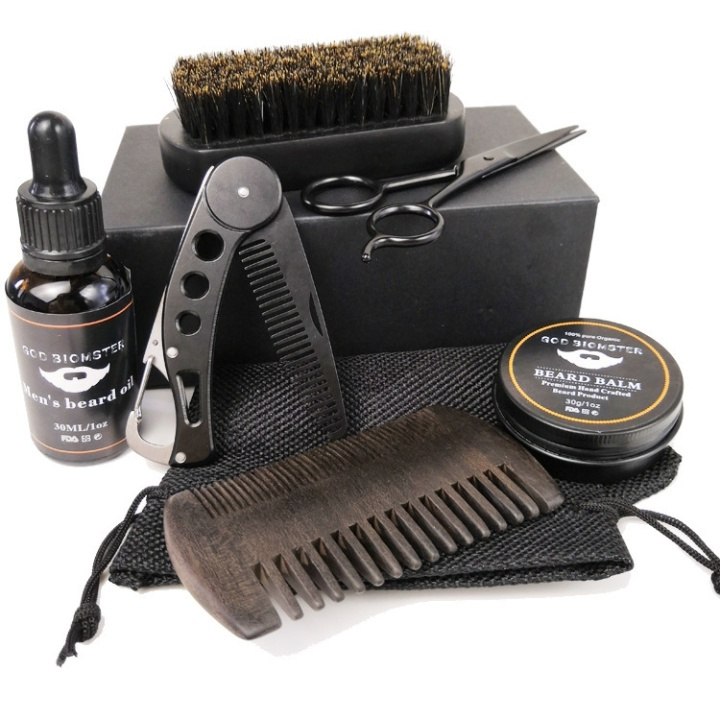 Beard care kit in 6 pieces in the group BEAUTY & HEALTH / Hair & Styling / Shaving & Trimming / Beard combs & Shaving brushes at TP E-commerce Nordic AB (38-80988)