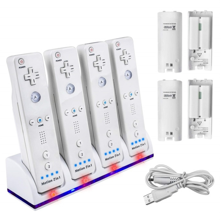 Wii Docka + 4x batteri till Nintendo Wii/Wii U-kontroll, Vit in the group HOME ELECTRONICS / Game consoles & Accessories / Nintendo Wii at TP E-commerce Nordic AB (38-81302)