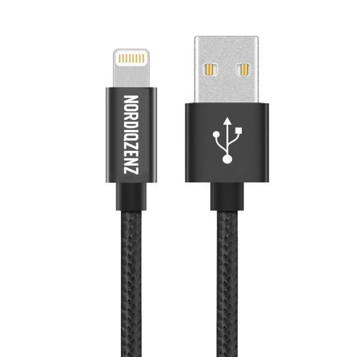 NORDIQZENZ Lightning Textile Cable, 20cm, Black in the group SMARTPHONE & TABLETS / Chargers & Cables / Cables / Cables Lightning at TP E-commerce Nordic AB (38-81341)
