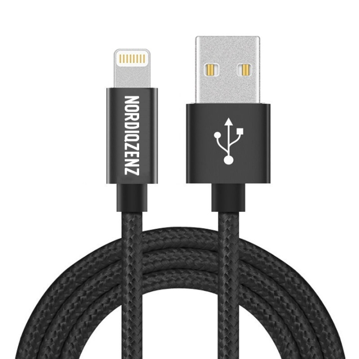 NORDIQZENZ Lightning Textile cable, 1m, Black in the group SMARTPHONE & TABLETS / Chargers & Cables / Cables / Cables Lightning at TP E-commerce Nordic AB (38-81343)
