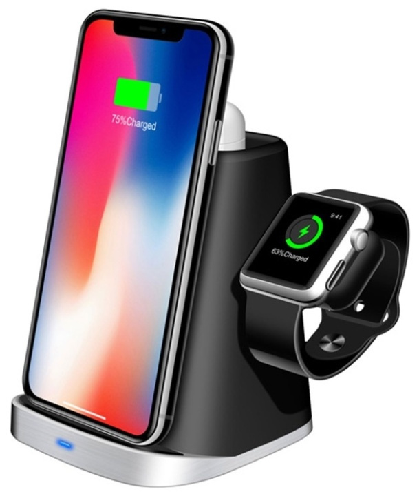 3-in-1 Qi Charging Stand for Airpods, smartphone & smartwatch in the group SMARTPHONE & TABLETS / Chargers & Cables / Wireless Qi chargers at TP E-commerce Nordic AB (38-81440)