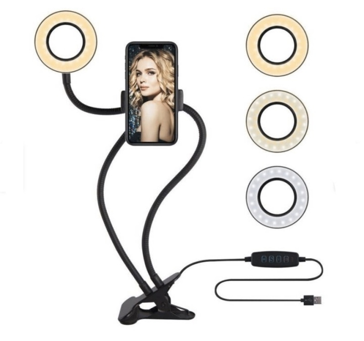 Ring light 9cm with flexible stand and mobile phone holder in the group SMARTPHONE & TABLETS / Other accessories / Docks, Tripods & Holders at TP E-commerce Nordic AB (38-81638)