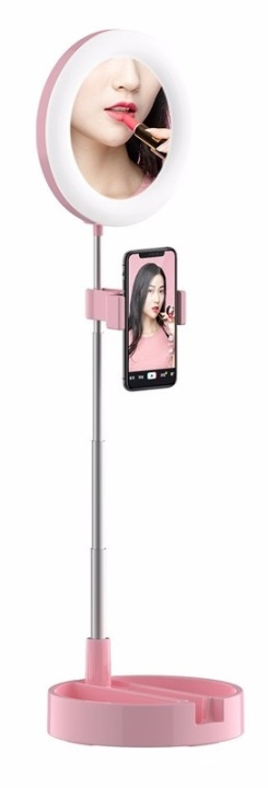 Mirror with LED lighting and mobile holder, Pink in the group HOME ELECTRONICS / Photo & Video / Photo equipment / Other at TP E-commerce Nordic AB (38-81641)