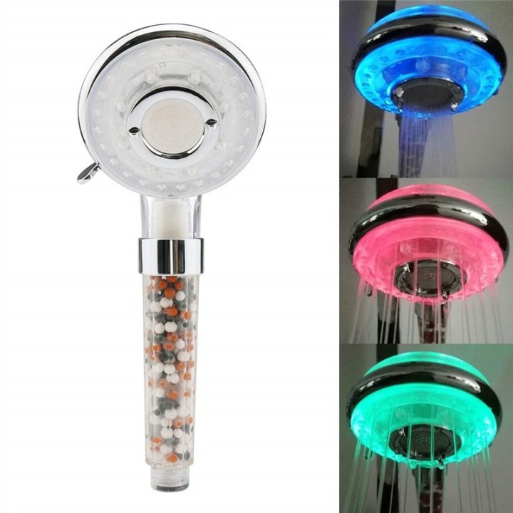 Mineralized shower head with LED in 3 different colors in the group Sport, leisure & Hobby / Fun stuff / Smart home at TP E-commerce Nordic AB (38-82642)