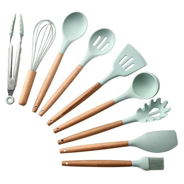 Kitchen utensil set 9 pieces, Green in the group HOME, HOUSEHOLD & GARDEN / Kitchen utensils / Other kitchen tools at TP E-commerce Nordic AB (38-82743)