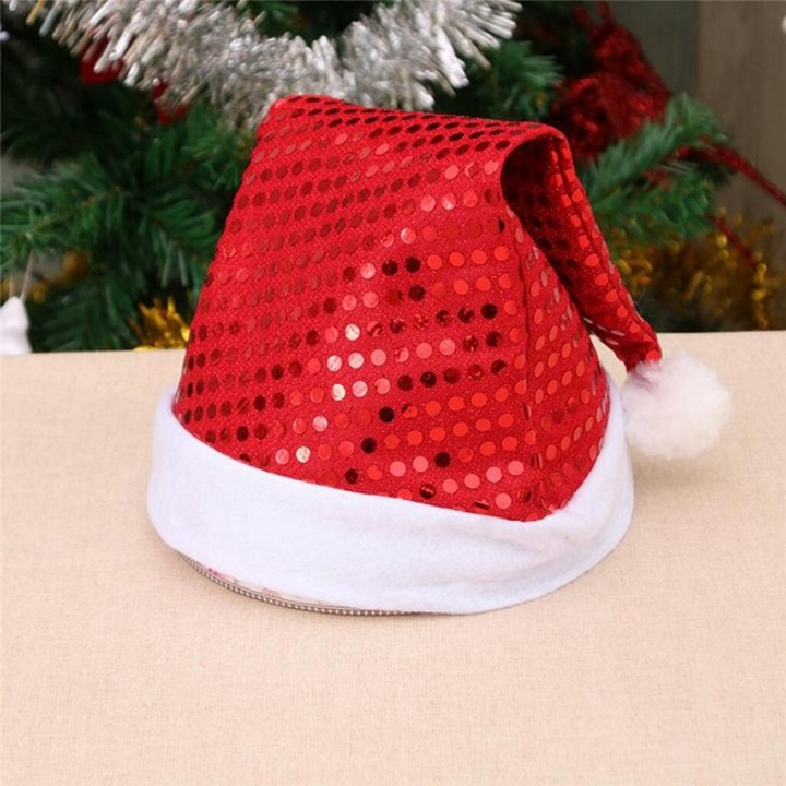 Santa hat in plush with sequins - one size, Red in the group HOME, HOUSEHOLD & GARDEN / Interior / Christmas decorations at TP E-commerce Nordic AB (38-83021)