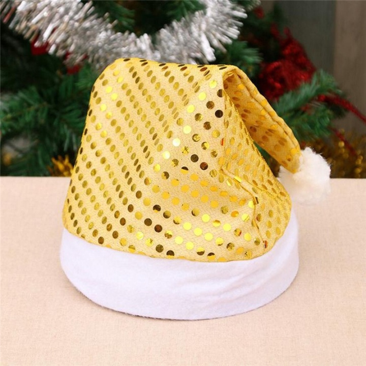 Santa hat in plush with sequins - one size, Gold in the group HOME, HOUSEHOLD & GARDEN / Interior / Christmas decorations at TP E-commerce Nordic AB (38-83022)