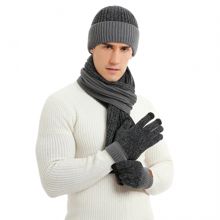 Winter set 3-in-1 with hat, scarf, and gloves, Gray/Black in the group Sport, leisure & Hobby / Accessories / Mittens & Gloves at TP E-commerce Nordic AB (38-83041)