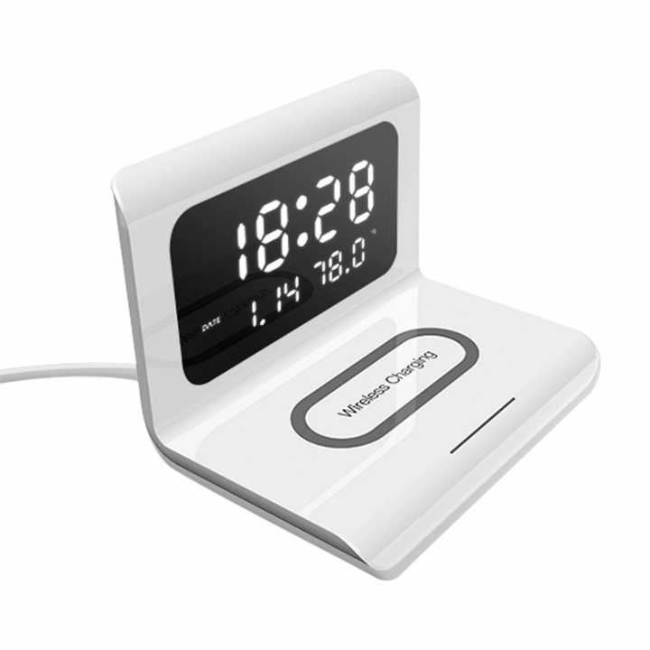 Alarm with Qi charger, White in the group HOME, HOUSEHOLD & GARDEN / Watches & Counters / Alarmclocks at TP E-commerce Nordic AB (38-83114)