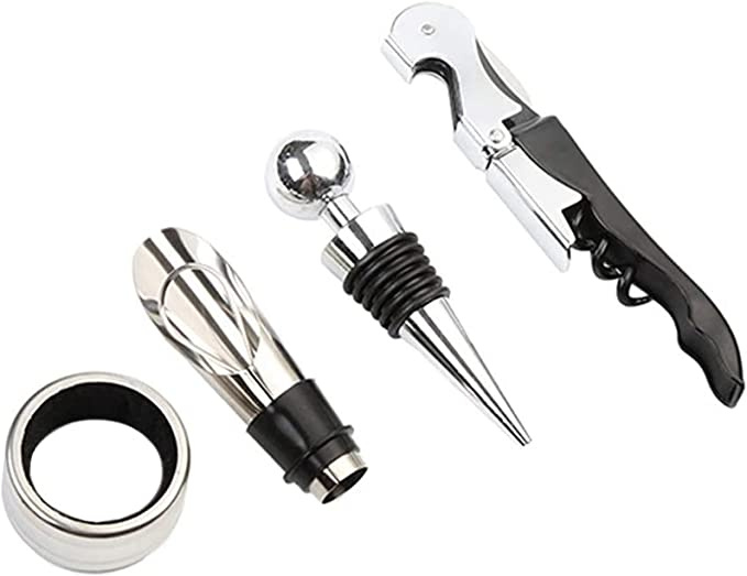 Corkscrew set (wine pourer, seahorse knife, wine ring, wine stopper) in the group HOME, HOUSEHOLD & GARDEN / Kitchen utensils / Wine & Drink accessories at TP E-commerce Nordic AB (38-83690)