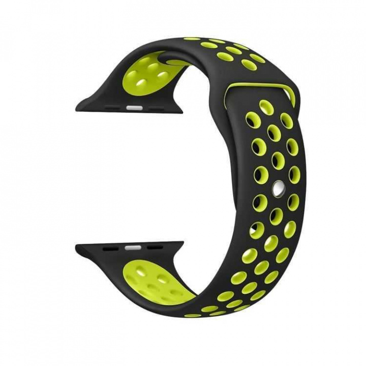 Sporty Silicone Watch Band compatible with Apple Watch, 42/44mm, Black & Yellow in the group Sport, leisure & Hobby / Smartwatch & Activity trackers / Accessories at TP E-commerce Nordic AB (38-83697)