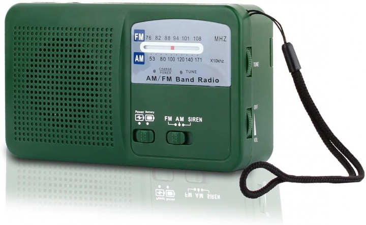 Multifunktionell Vevradio med LED-lampa - FM/AM-radio, Siren, USB, Solcell, Dynamo, Militärgrön in the group HOME ELECTRONICS / Audio & Picture / Home cinema, Hifi & Portable / Radio & Alarm clocks / Radio at TP E-commerce Nordic AB (38-83896)