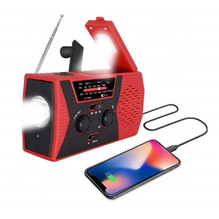 Road Radio / Emergency Radio with LED Light - FM Radio, Solar, Rechargeable Battery, Red in the group HOME ELECTRONICS / Audio & Picture / Home cinema, Hifi & Portable / Radio & Alarm clocks / Radio at TP E-commerce Nordic AB (38-83899)